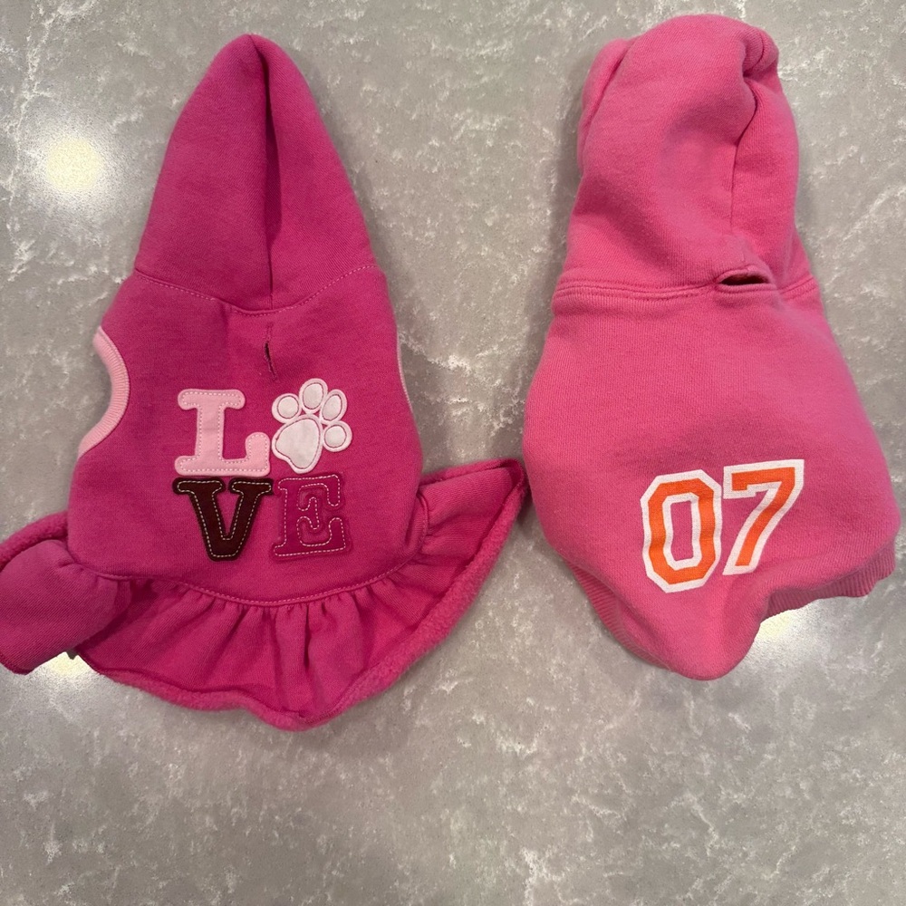 Dog Hoodie Bundle XS – Wag & Bone Dress + Old Navy Pink Hoodie (2 Piece Set)